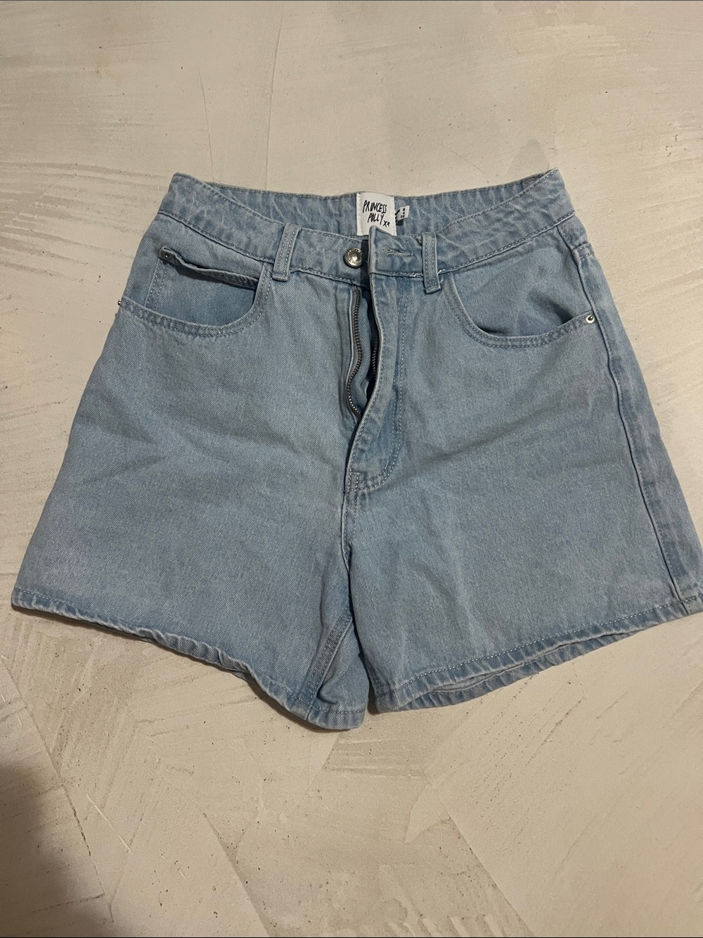 Princess Polly Light Blue High Rise Denim Shorts